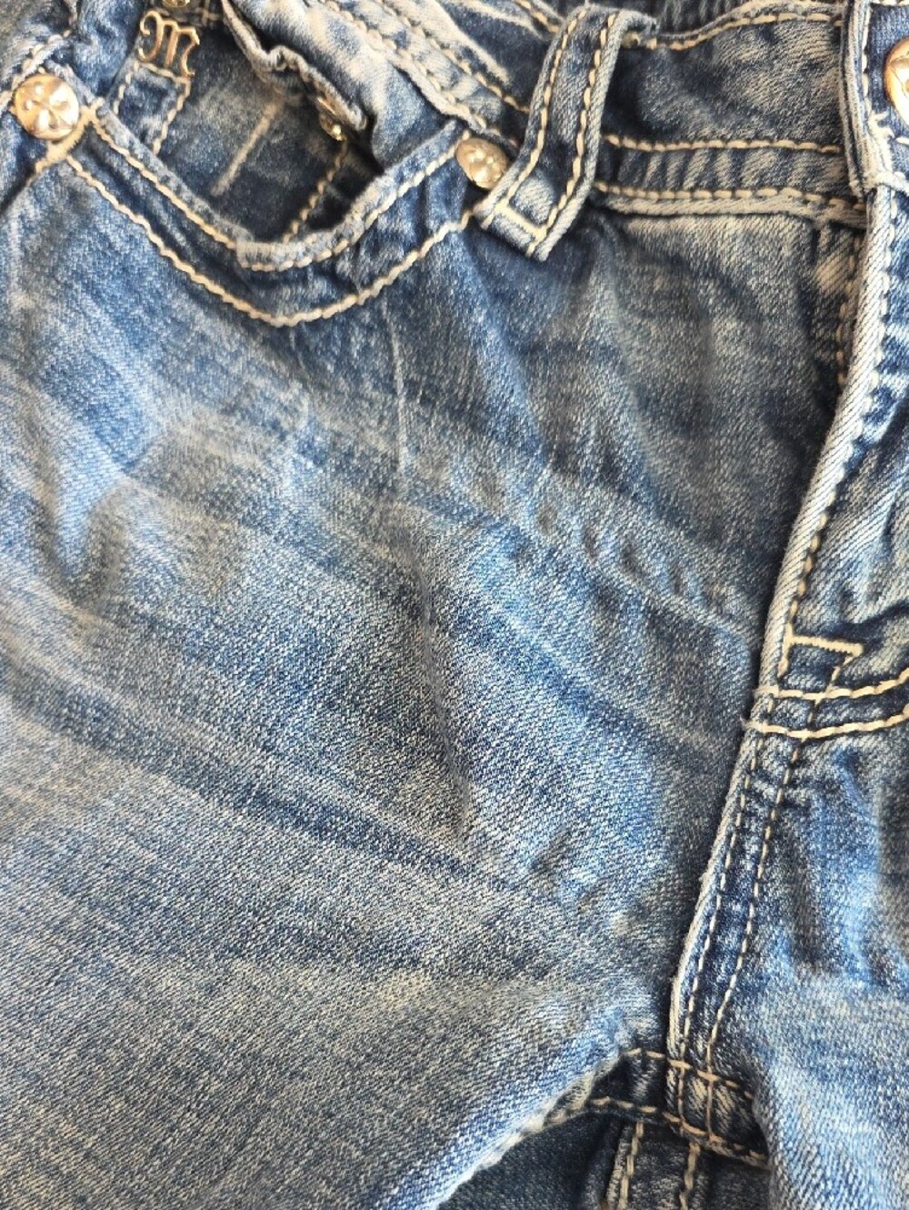 Miss Me Medium Blue Bootcut Jeans with Faded Whiskering - Picture 3 of 8